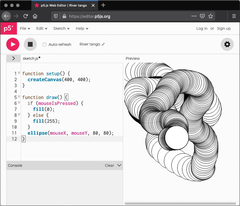 canvas has multiple circles drawn on it following the path of the mouse