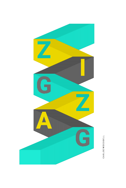 A screenshot of student Carlee Wooddell's poster that interprets the word zigzag using letters that bounce left and right.
